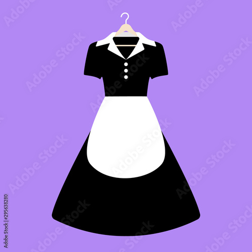 Vector illustration of an isolated maid dress with apron on a mannequin.