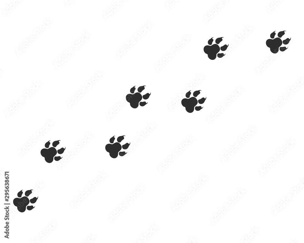 Paw vector foot trail print of cat. Paw dog, puppy, cat vector print, animal, isolated on white background Paw vector foot trail print of cat. Paw dog, puppy, cat vector print, animal, isolated on white background