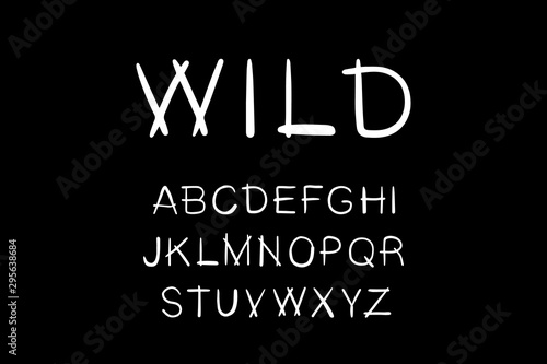 Wild hand drawn vector type lettering font black white native style