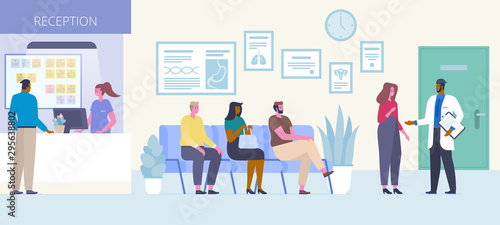 Patients in hospital hall flat vector illustration © Ico Maker