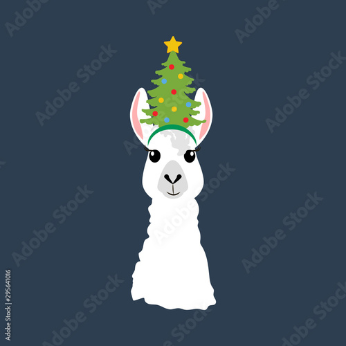 Llama in Christmas hat illustration