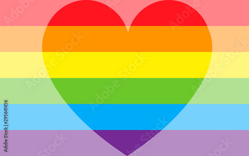 Vector Illustration lgbt gay pride flag with a heart. Homosexual love concept. Heart with six rainbow stripes. Gay pride flag and LGBT pride flag. Homosexual love emblem.