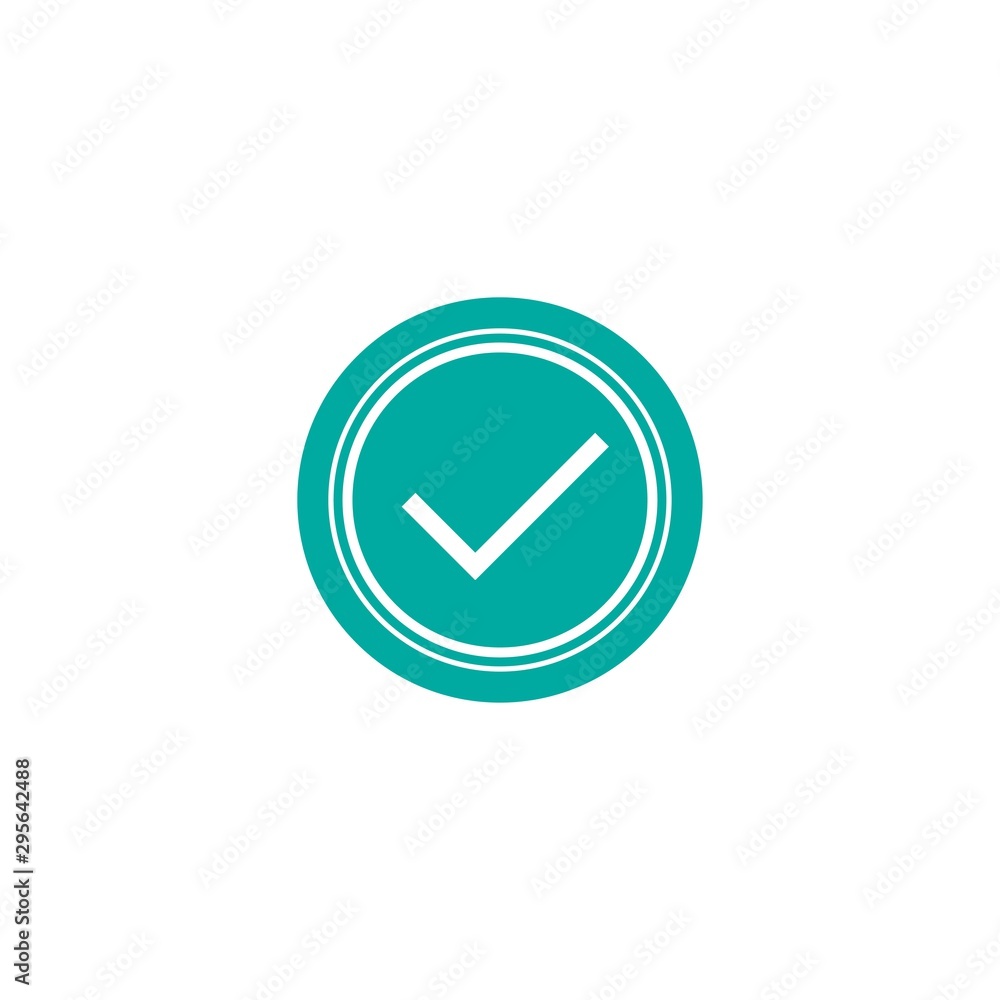 Valid Seal icon. Blue circle with outline and white rounded tick. Flat OK sticker icon. Valid Seal icon. Blue circle with outline and white rounded tick. Flat OK sticker icon.