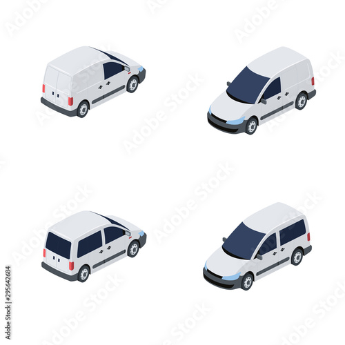 Commercial Vans set. Vector 3d isometric, color web icon, new flat style. Creative illustration design, idea for infographics.