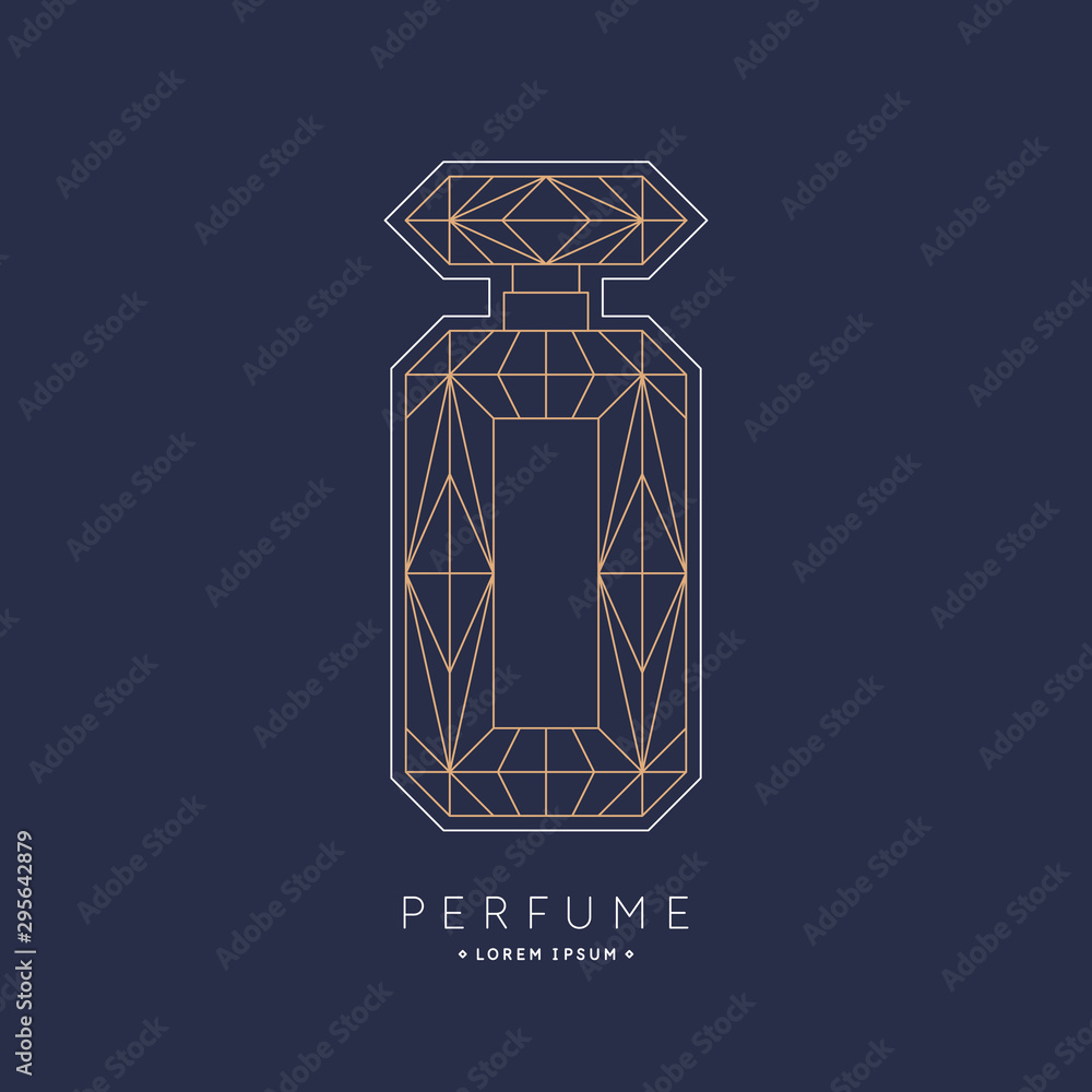 Bottle of perfume. Linear image perfume to monogram. Bottle of perfume. Linear image perfume to monogram.