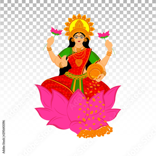 vector illustration of goddess laxmi and the indian festival, Diwali and Dhanteras on PNG background. 