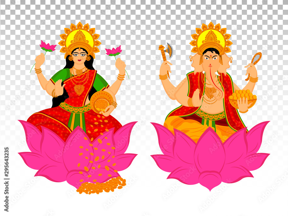 vector illustration of lord ganesha and goddess laxmi and the indian festival, Diwali and Dhanteras on PNG background. 