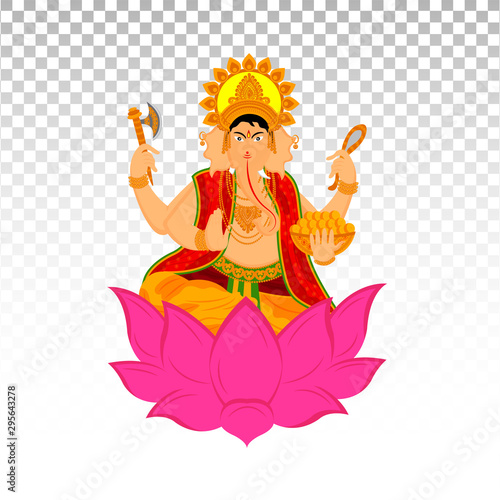 vector illustration of lord ganesha and the indian festival, Diwali and Dhanteras on PNG background. 