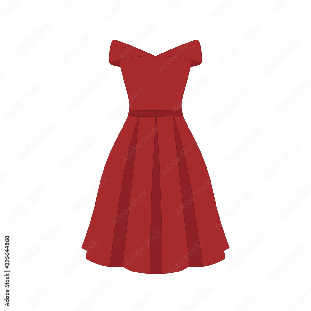 Vector illustration of an isolated red off- shoulder style vintage dress. Vector illustration of an isolated red off- shoulder style vintage dress.