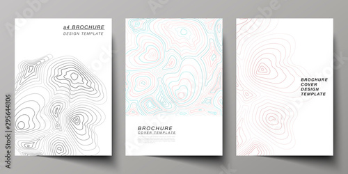 The vector illustration of editable layout of A4 format cover mockups design templates for brochure  magazine  flyer  booklet  annual report. Topographic contour map  abstract monochrome background.