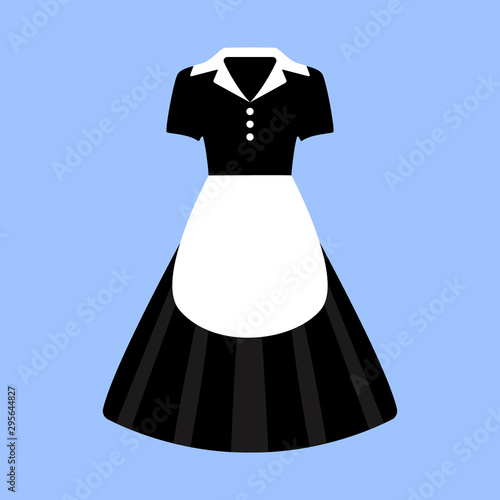 Vector illustration of an isolated black and white maid dress with apron.