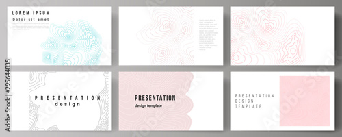 The minimalistic abstract vector illustration of the editable layout of the presentation slides design business templates. Topographic contour map, abstract monochrome background.