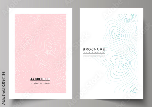 The vector layout of A4 format modern cover mockups design templates for brochure  magazine  flyer  booklet  annual report. Topographic contour map  abstract monochrome background.