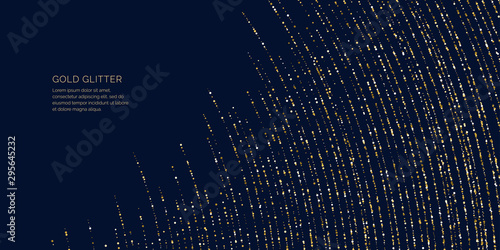 Background with gold glitter to place the inscription. Poster with lines consisting of particles.