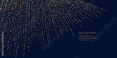 Background with gold glitter to place the inscription. Poster with lines consisting of particles.