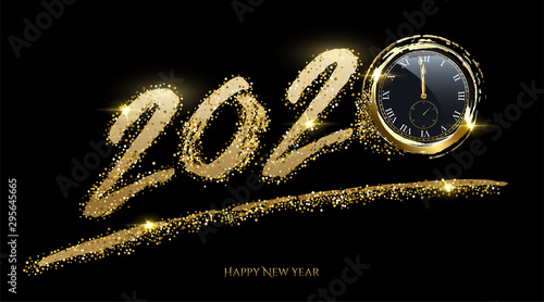 Golden 2020 number with watch vector illustration