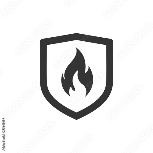 Shield with fire sign.  Vector fire shield. Vector shield icon. Protection icon. Shield vector icon.