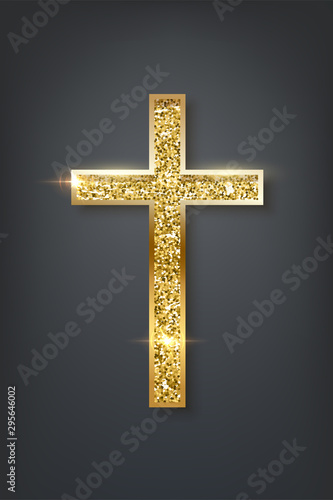 Gold prayer cross realistic vector illustration