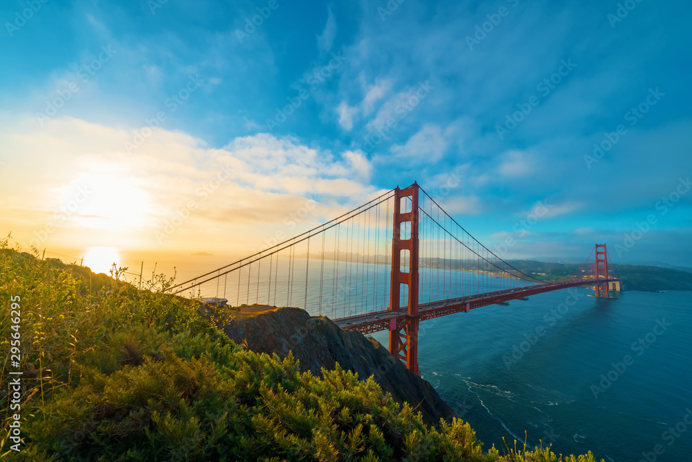 San Francisco's Golden Gate Bridge at sunrise from Marin County San Francisco's Golden Gate Bridge at sunrise from Marin County