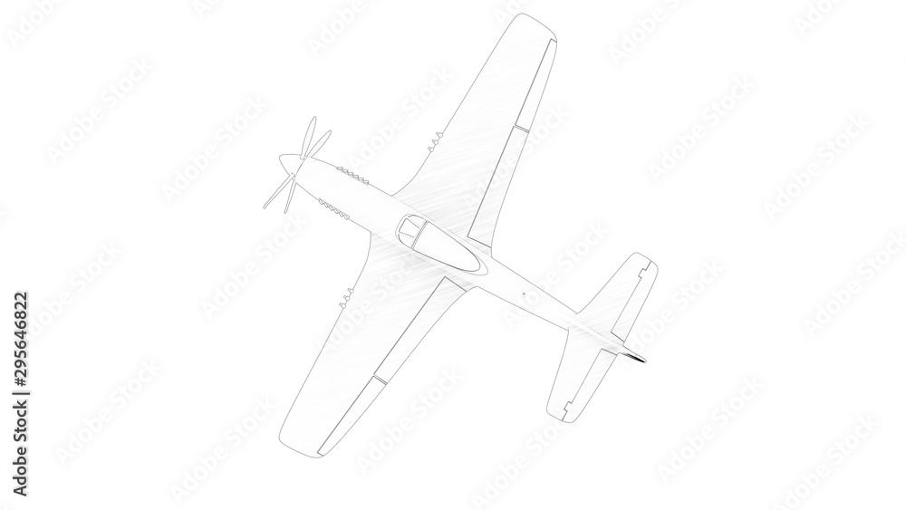3d rendering line illustration of a world war 2 fighter plane 3d rendering line illustration of a world war 2 fighter plane