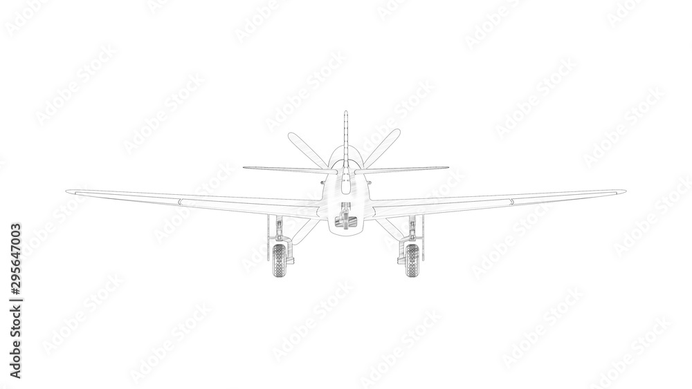 3d rendering line illustration of a world war 2 fighter plane 3d rendering line illustration of a world war 2 fighter plane