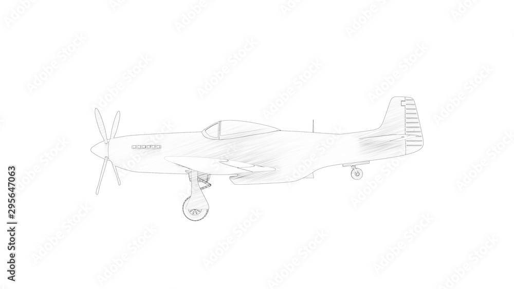 3d rendering line illustration of a world war 2 fighter plane 3d rendering line illustration of a world war 2 fighter plane