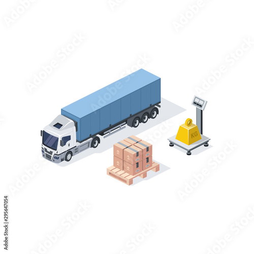 Cargo weight, truck. Cargo weight, truck. Vector 3d isometric, color web icon, new flat style. Creative illustration design, idea for infographics.