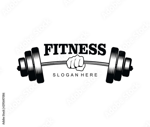Gym fitness with barbell logo icon vector template