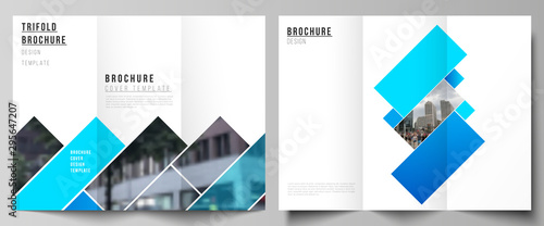 The minimal vector illustration of editable layouts. Modern creative covers design templates for trifold brochure or flyer. Abstract geometric pattern creative modern blue background with rectangles.