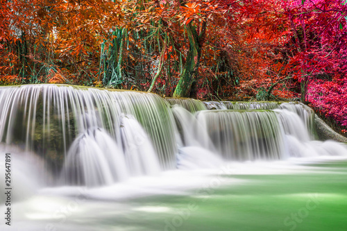 Fototapeta Naklejka Na Ścianę i Meble -  Beautiful waterfall nature scenery of colorful deep forest in summer day