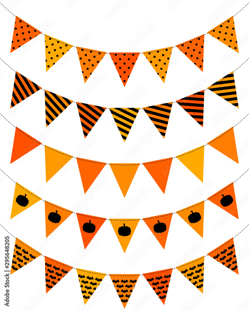 Set Fünf Girlanden Halloween Dreiecke Muster Orange Schwarz Set Fünf Girlanden Halloween Dreiecke Muster Orange Schwarz