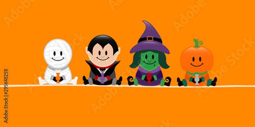 Banner Halloween Mumie Vampir Hexe Und Kürbis Orange