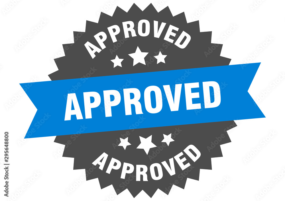 approved sign. approved blue-black circular band label approved sign. approved blue-black circular band label