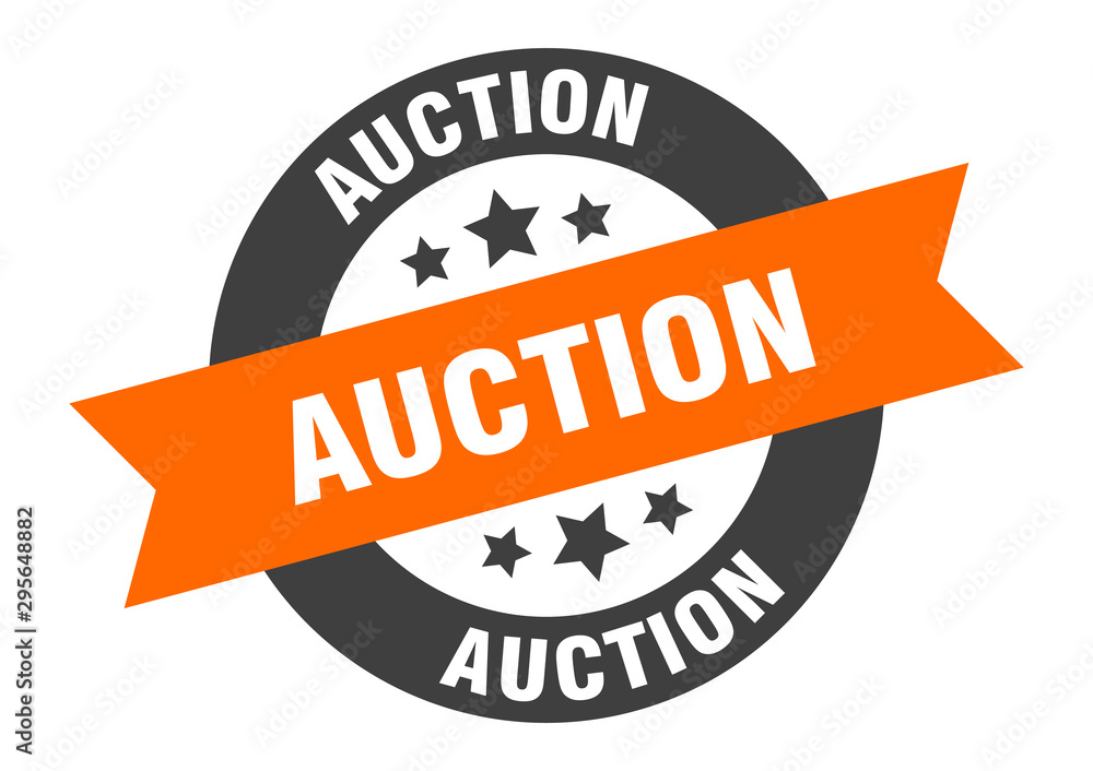 Obraz premium auction sign. auction orange-black round ribbon sticker
