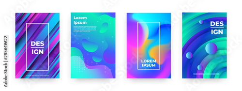 Abstract posters. Trendy minimal gradient banners with simple geometry and vibrant colors. Vector illustration futuristic graphic flow shapes like design geometric background modern science photo