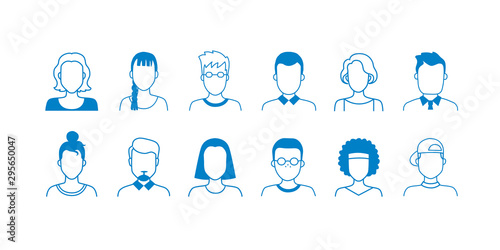 Avatar line icons. Hand drawn interface user symbols, doodle people of different ages, teens adult and old. Vector cartoon linear portraits with face shapes for person profile social network