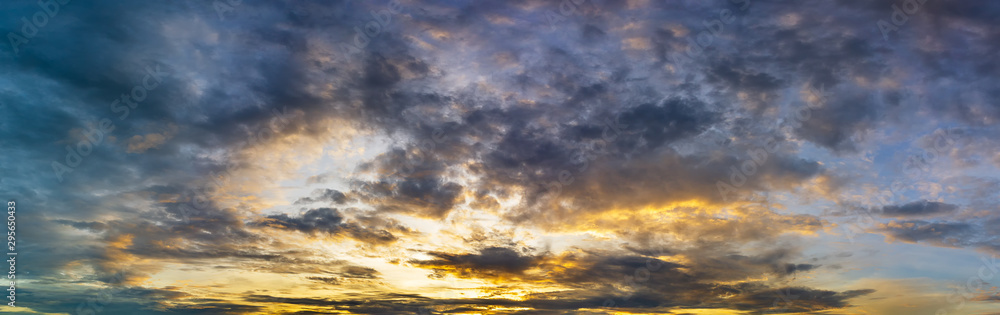 Golden hour cloudy sky panoramic nature background