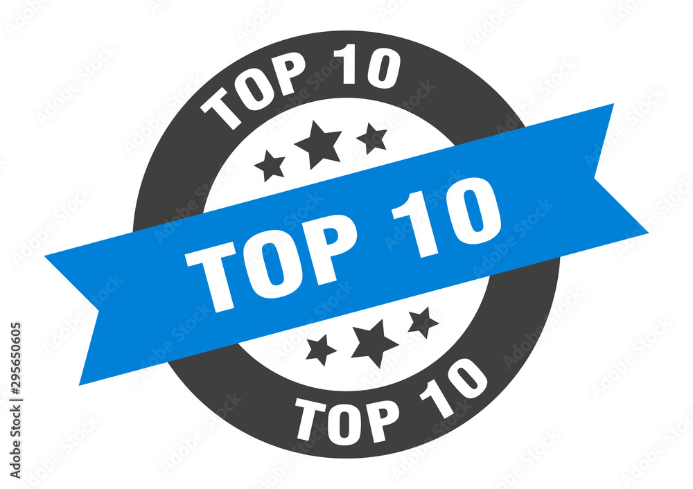 Fototapeta premium top 10 sign. top 10 blue-black round ribbon sticker