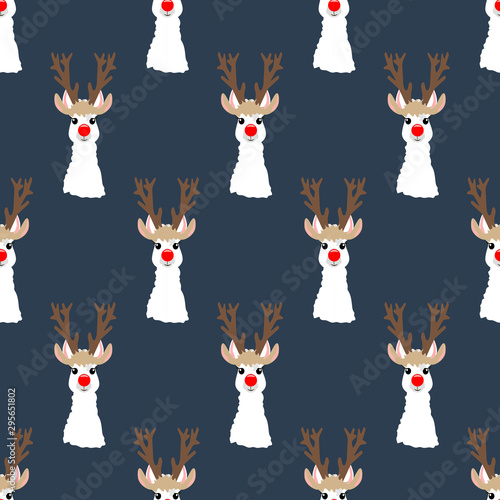 Llama in Christmas hat seamless pattern