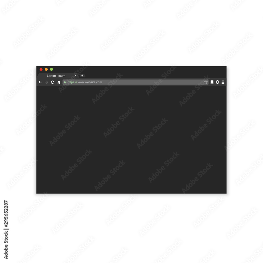 Modern dark mode browser window design isolated on white background.  window screen mockup