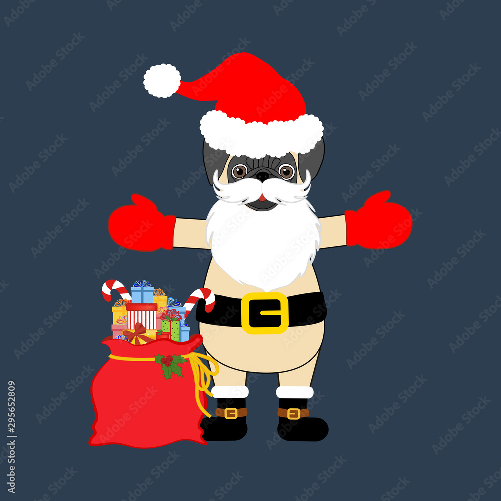 Fototapeta premium Pug in Santa Claus costume