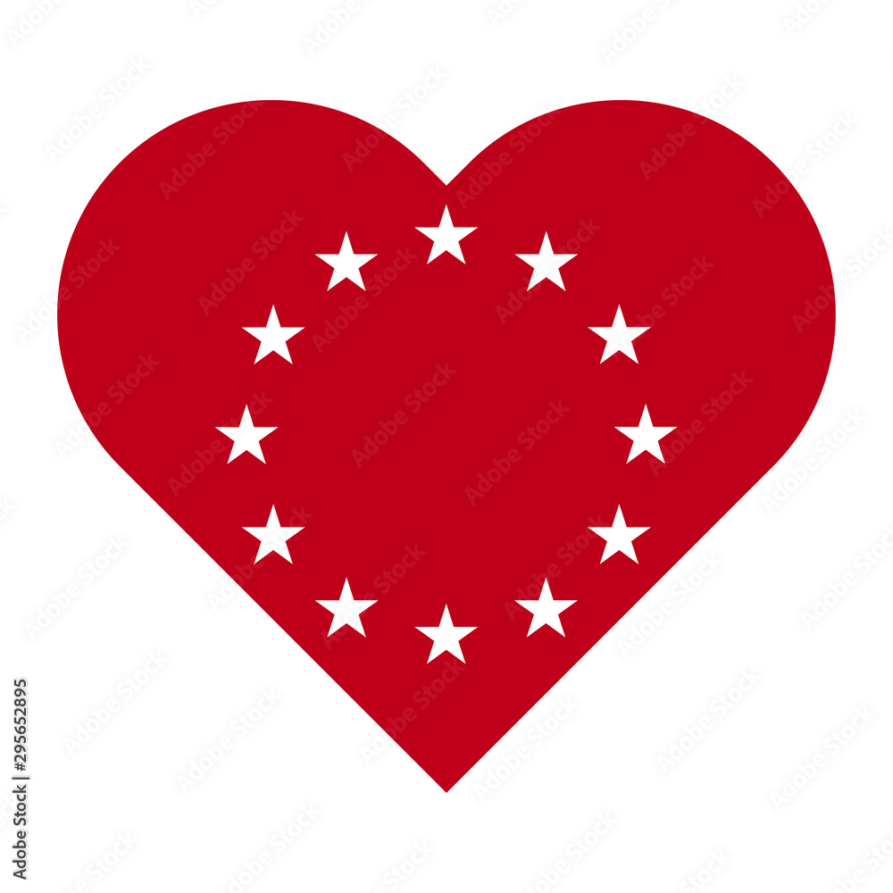 European official union flag , EU flag , with red heart color isolated on background European official union flag , EU flag , with red heart color isolated on background