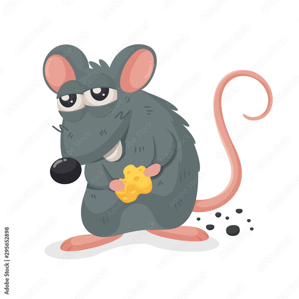 Dirty mouse. Vector cartoon mouse holding a stolen cheese cube. Stock  Vector | Adobe Stock