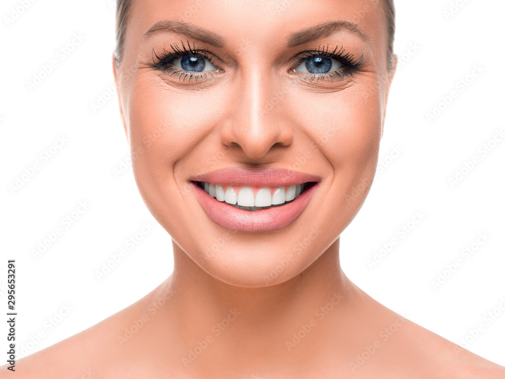 Smiling woman isolaed on white. Tooth whitening. Smiling woman isolaed on white. Tooth whitening.