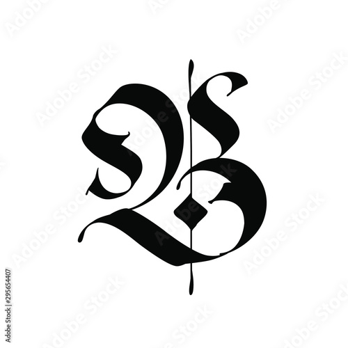 Letter B, in the Gothic style. Vector. Alphabet. The symbol is isolated on a white background. Calligraphy and lettering. Medieval Latin letter. Logo for the company. Monogram. Elegant font for tattoo