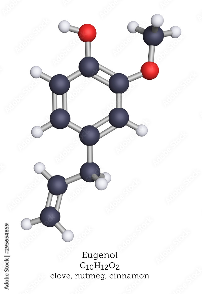 Molecular structure of eugenol from clove oil StockIllustration