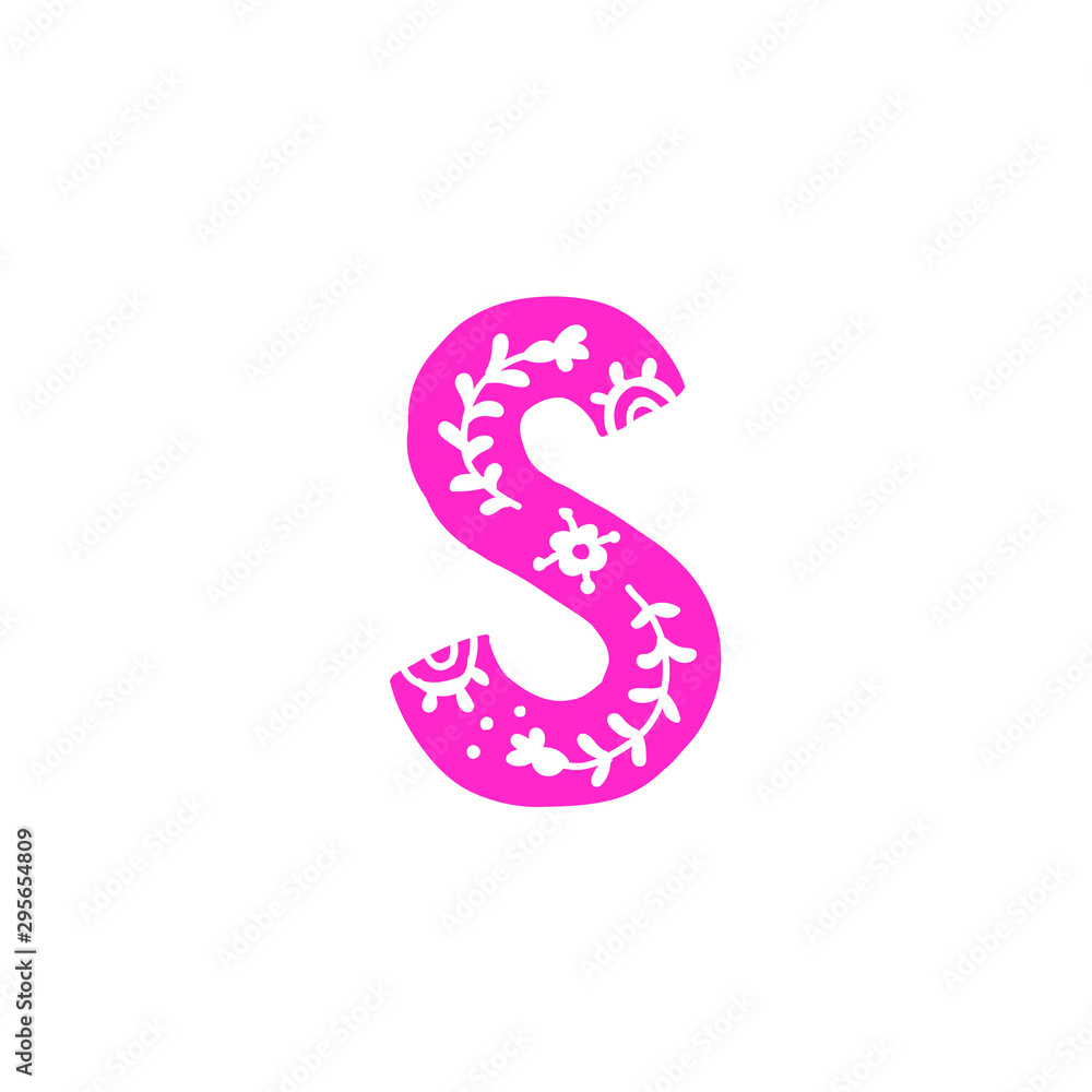 Letter S. Vector. Pink letter with ornament. Applique for clothes. Logo for the company. Letter S. Vector. Pink letter with ornament. Applique for clothes. Logo for the company.