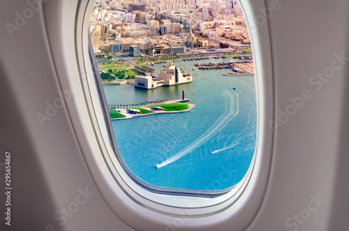 Porthole window view at Doha, Qatar