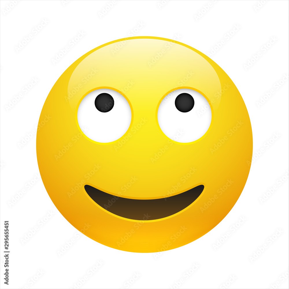 Vector yellow dreaming emoticon with opened eyes