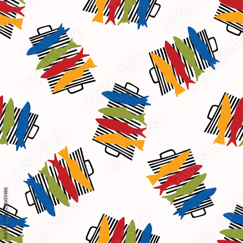 Grilled Sardines Fish Seamless Vector Pattern. Traditional BBQ Motif for Lisbon St Anthony Portugese Food Festival. Graphic for Hot Barbeque Recipe, Healthy Portugal Seafood Background. All Over Print